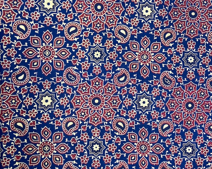 Jaipur Hand Block women's/girls' ethnic wear unstitched Bagru print cotton fabric for kurti, suit, blouse, or palazzo Fab516