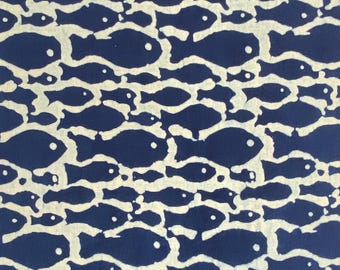 Block Print 100% cotton fish print Fabric in Indigo Fabric/Fabric By The Yard Hand Block Print Fabric Natural Vegetable Dyed Fab531