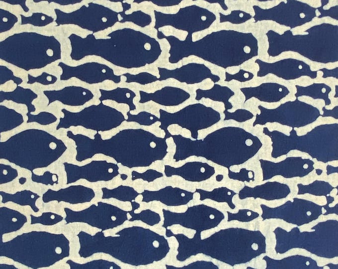 Block Print 100% cotton fish print Fabric in Indigo Fabric/Fabric By The Yard Hand Block Print Fabric Natural Vegetable Dyed Fab531