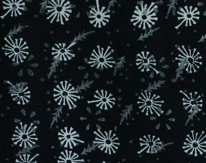 Black floral Block Print 100% cotton hand stamped Fabric Circle print fabric  FAB270