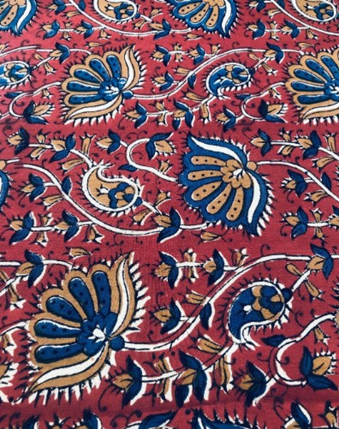 Maroon - Natural Dyed Block Print Cotton Kalamkari Fabric 09