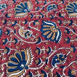 Tissu kalamkari 100 % coton The Block printS ; Rouge/Moutarde/Bordeaux Lotus FAB107 Fabricwala