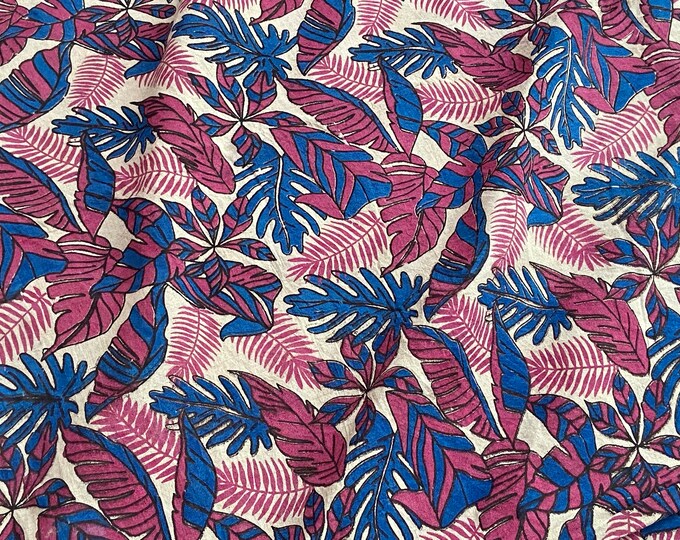 Hand Screen Printed 100% cotton Fern Leaf indian cotton Fabric; music festival dress FAB411