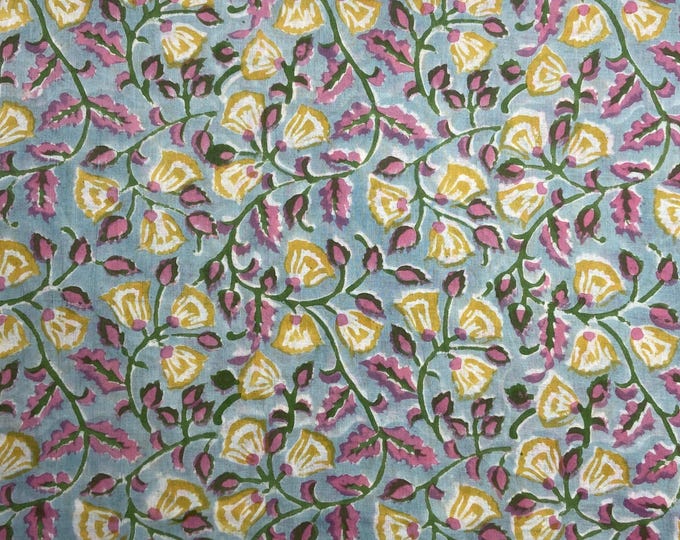 Multicolour Floral printed cotton fabric, hand block print clothing fabric, kids dress making fabric, handmade fabric  fab534