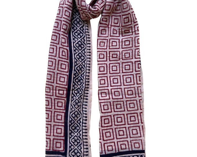 Beach Wrap Pareo | Hand Block Printed Cotton Sarong | Large Lightweight Scarf | Cover-Up | Holiday Accessory | Soft Cotton Shawl