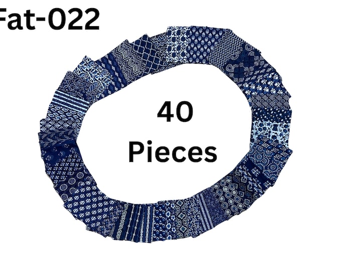 Indigo Cotton Fat Quarters Indian hand block printed patch - scrap bundle - fabric scraps cotton Fat004