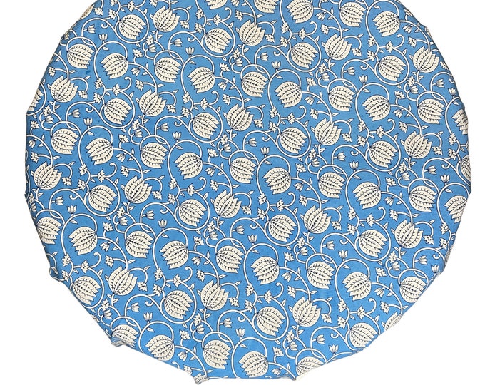 Floral Blue Lotus Round Tablecloth, Indian Block Print Cotton table Cover, Housewarming Gift, Country Kitchen Round Table Cloth Throw