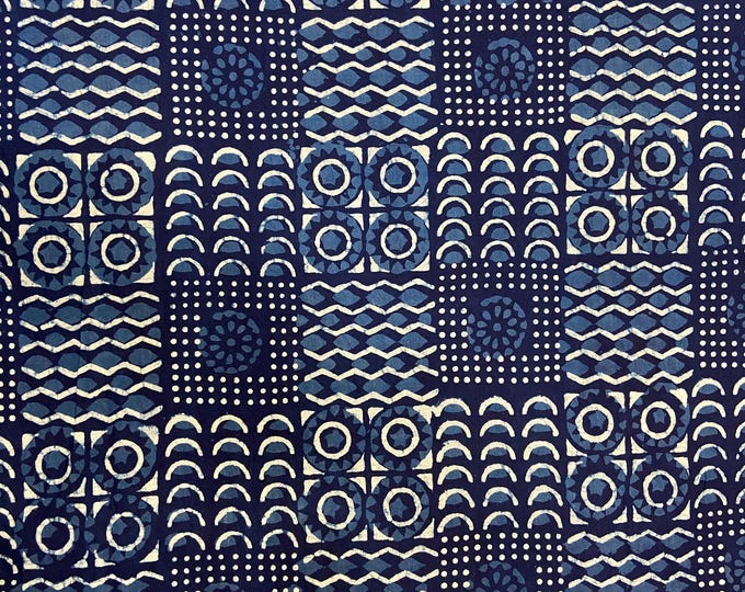 Indigo/Dabu/Blue block prints fabric Hand Printed Indian Fabric Natural Vegetable Dye Tablecloth Sewing Fabric, cut by Yard Fab546