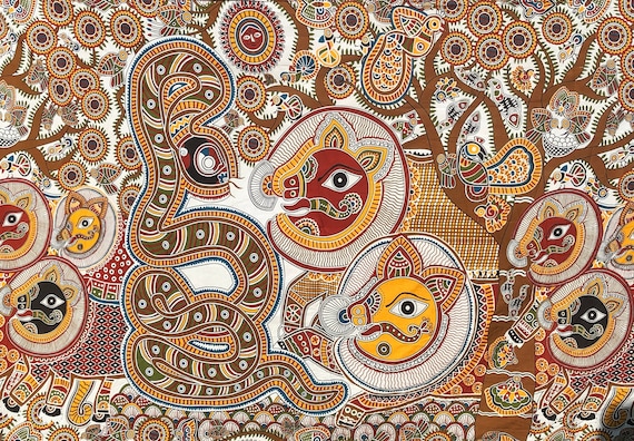 100% Cotton African Print, Madhubani Art Hand Screen Print coffee table cloth cover Fabric for Meditation Cushion wall tapestry FAB309
