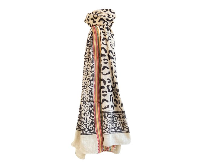 Indian Hand Block Printed Cotton Sarong | Jari Sarong, Beach Wrap, Summer Scarf, Lightweight Cotton Shawl