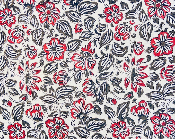 Beautiful Flower Petal Themed Hand Block Printed Cotton Fabric Bagru Fabric Fabric By Yard Ethnic block print Garden inspired fabric FAB-248