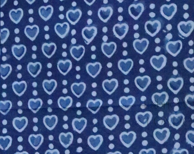 Valentines day blue heart dress material fabric Indian Hand Block Print 100% Cotton Fabric Heart Shape Figures Fabric FAB262