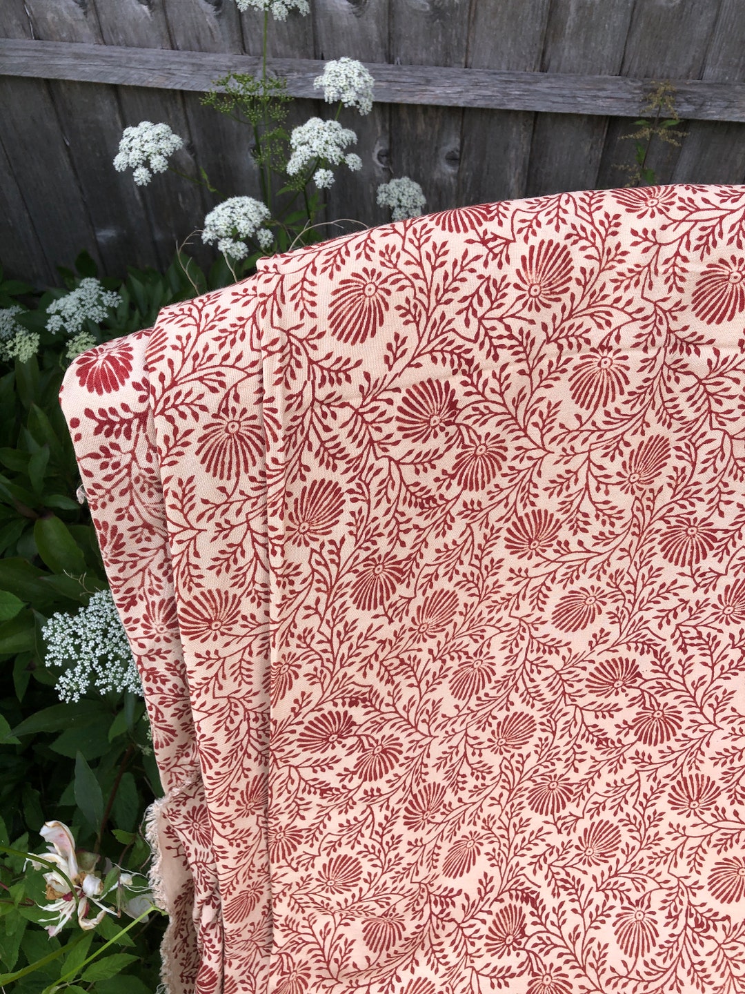 Block Print Rayon Fabric 100 Cotton William Morris in Red Print Floral