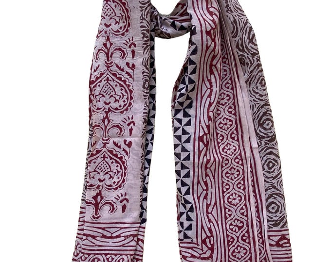 Beach Wrap Pareo | Hand Block Printed Cotton Sarong | Large Lightweight Scarf | Cover-Up | Holiday Accessory | Soft Cotton Shawl