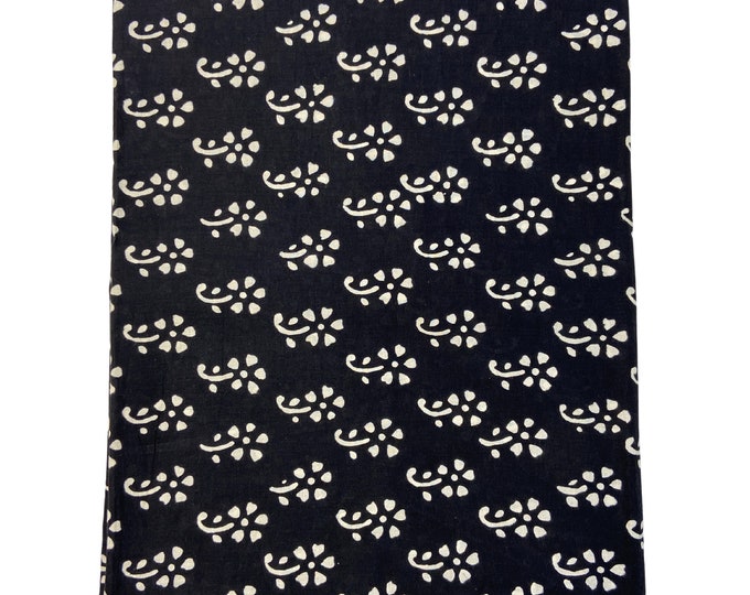 Beautiful Black and White  Hand Block Printed Fabric, Cotton Fabric, fabric by the yard, Block Printed Cotton women's clothing  Fab498