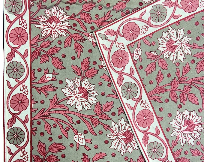 Rectangular Floral set- 1 Table Runner 6 Placemats 6 Napkins/Serviettes , Cotton Canvas Fabric Jaipur Tablecloth Vegan dyes at Fabricwala