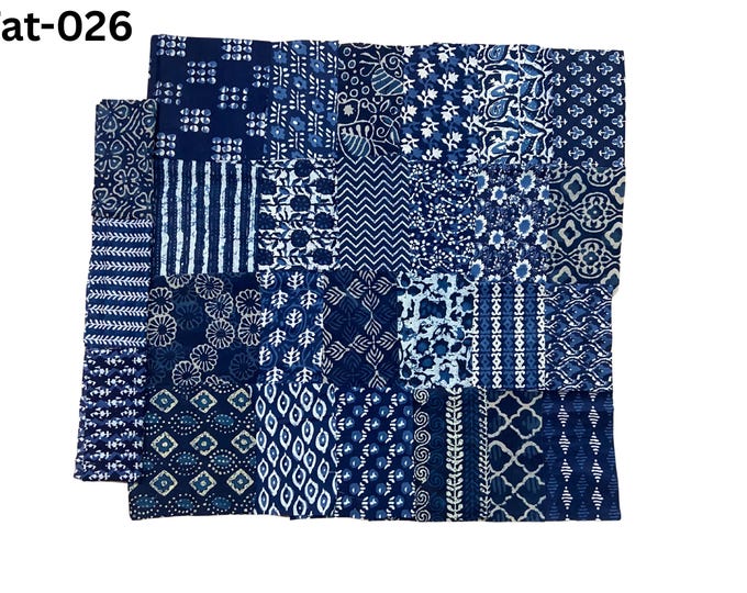 Indigo Cotton Fat Quarters Indian hand block printed patch - scrap bundle - fabric scraps cotton