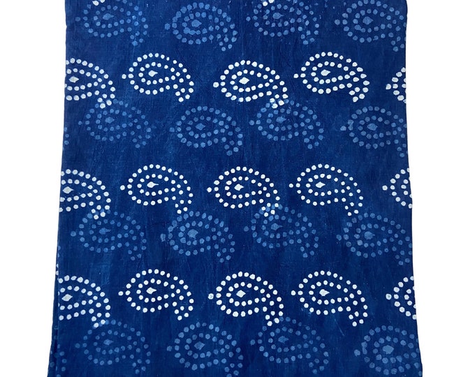Dotted Mango Kerri Paisley White Blue Indigo/Dabu/Hand block print  Indian Fabric Natural Vegetable Dye Tablecloth Sewing Fabric, fab-367