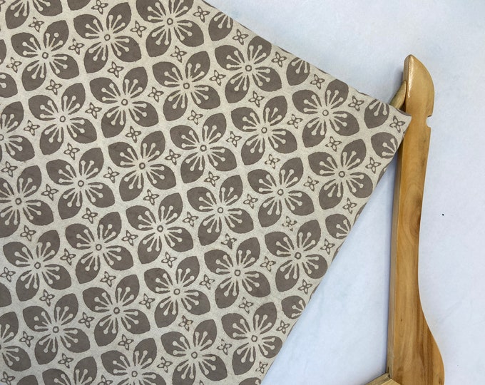 Floral Bagru Kashish Hand Block Print Cotton Fabric Natural Color Fabric, Dabu block print India, ethnic fabric by the Yard Fab482