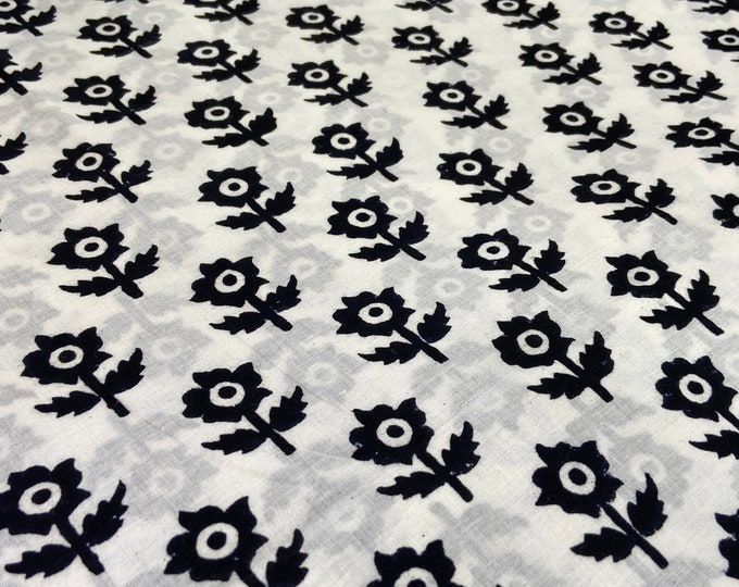Indian Hand Block Print Cotton Fabric Handmade Dressing Gown Fabric Kimono Robe Fabric Bridesmaid Gift Fabric Eco-friendly black FAB029