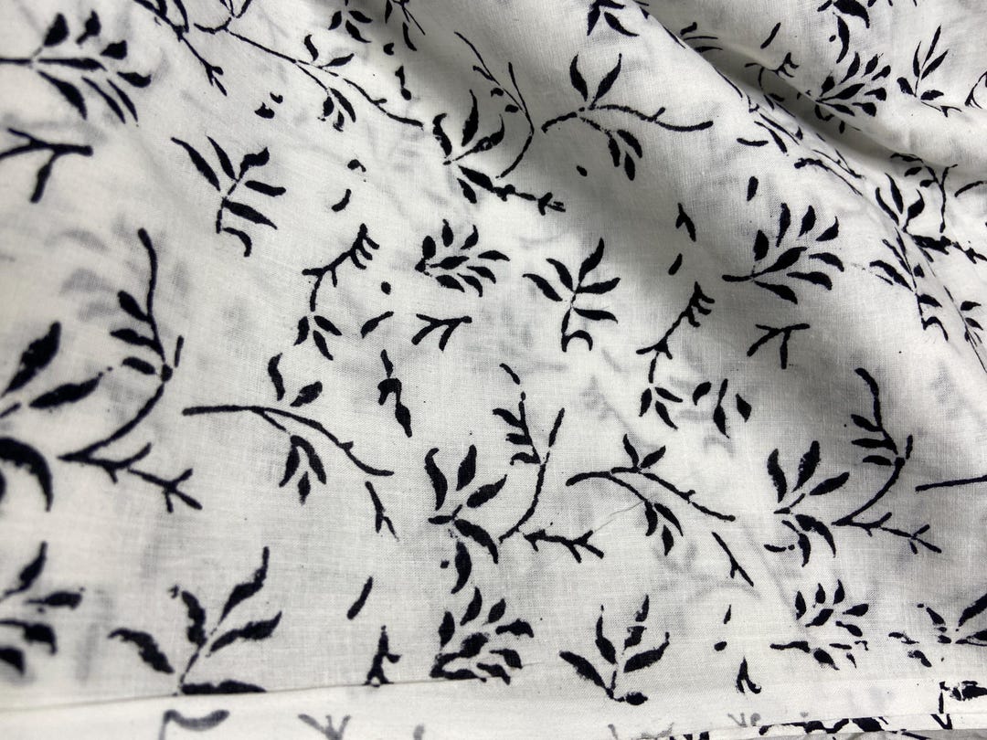 Black and White Hand Block Print Fabric, Geometric Pattern Fabric Soft ...