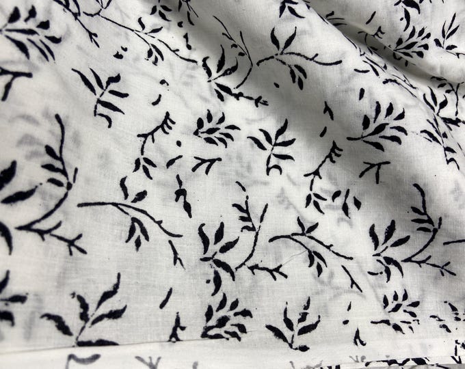 Black and White Hand block print fabric, geometric pattern fabric soft cotton fabric, Fabric by yard 100% Unbleached Cotton fabric  Fab540
