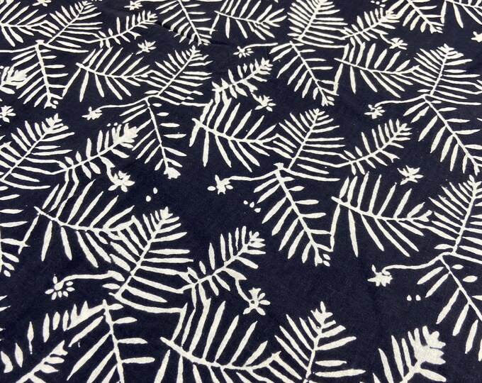 Jet black Pine leaf Hand Block Printed 100% cotton Fabric Geometric  fabric summer dress fabric floral print fabric FAB043