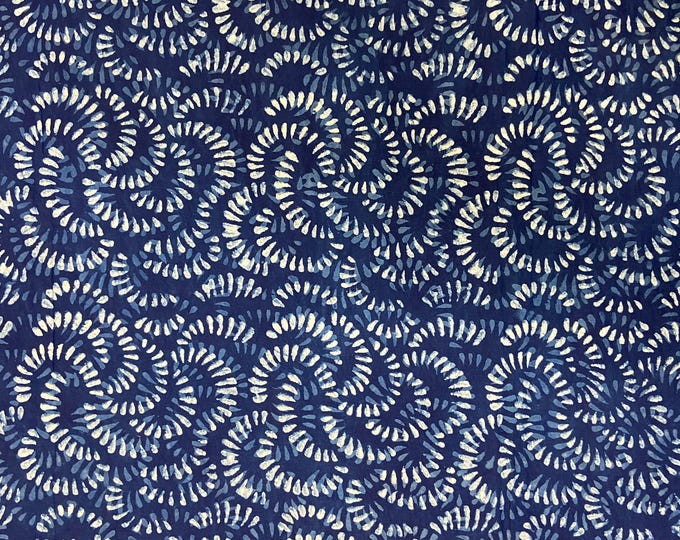 Circel Print Cotton Fabric Indigo Fabric Blue Hand Block Printed Soft Fabric Natural Vegetable Dye Baby Cloth Fabric By The Yard  FAB545