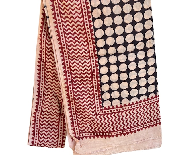 Beach Wrap Pareo | Hand Block Printed Cotton Sarong | Large Lightweight Scarf | Cover-Up | Holiday Accessory | Soft Cotton Shawl polka dots