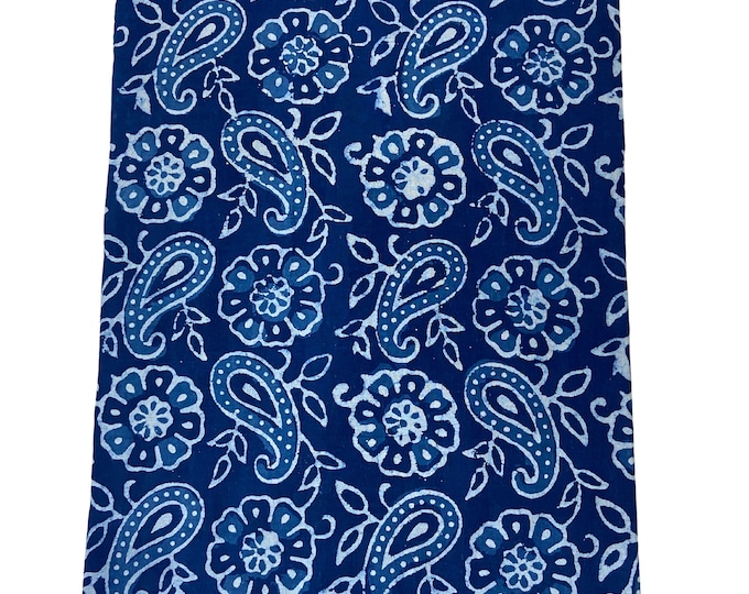 BLUE CORDUROY PAISLEY print peter pan, blue bandana Monochrome Shawl print Hand Printed Indian Fabric Natural Vegetable Dye, fab-363
