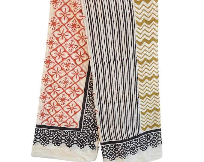 Hand Block Printed Cotton Beach Sarong | Lightweight Scarf, Pareo, Swim Cover-Up, Gift for Her, Indian Lungi