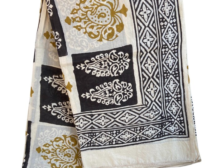 Hand Block Printed Cotton Beach Sarong | Lightweight Scarf, Pareo, Swim Cover-Up, Gift for Her, Indian Lungi