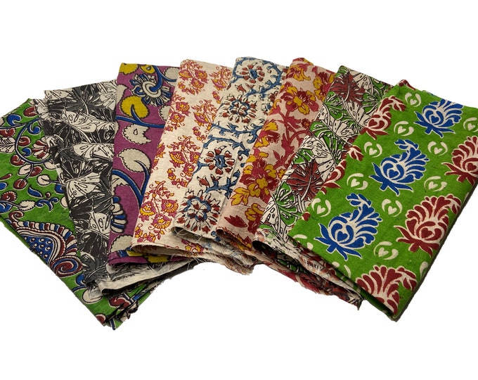 8pcs 18X21 inches piece Hand Block Printed Floral Fat Quarters Bundle Perfect for Quilting, Scrapbooking, Sewing, DIY Projects & More Fat001