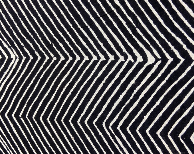 Black Stripes Hand Block Print India fabric Fabric by the yard, Striped Print, Women Dress sewing fabric, Indian printed textiles Fab515