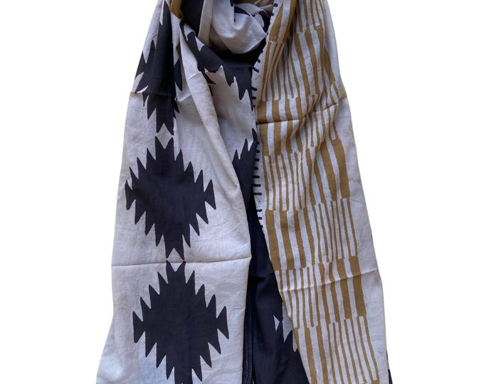 Hand Block Printed Cotton Beach Sarong | Lightweight Scarf, Pareo, Swim Cover-Up, Gift for Her, Indian Lungi