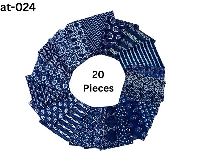 Indigo Cotton Fat Quarters Indian hand block printed patch - scrap bundle - fabric scraps cotton Fat004
