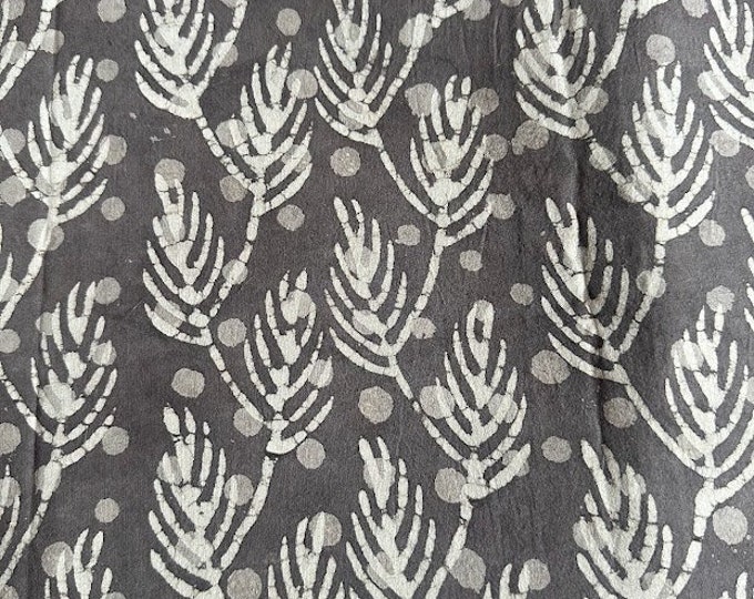 Indian Kashish cotton fabric Grey Polka dot Hand stamped Fabric Leafy pattern fabric summer dress material wall hanging cloth FAB-274