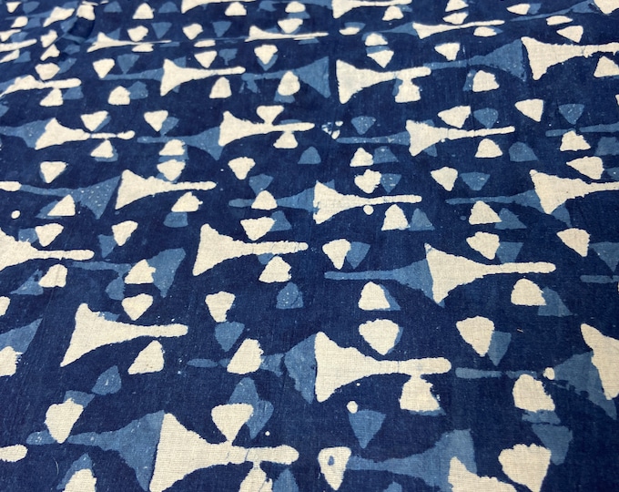 Blue wine glass Indigo/Dabu block print fabric Hand Printed Indian Fabric Natural Vegetable Dye Tablecloth Sewing Fabric, fab-368