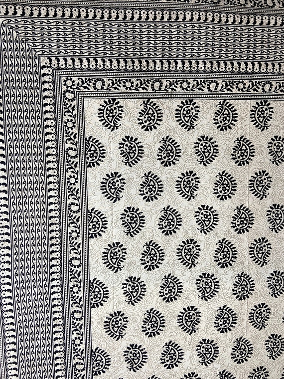 Rectangular Black Bordered Paisley Block Printed Bedsheet Bedspread table cover wall decor Soft Home decor Bedroom decor (60*90) B23