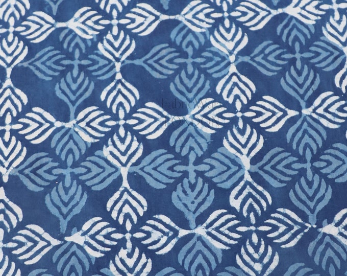Natural Indigo Dabu Hand Block Print Fabric Jaipuri Print Summer Dress Woman Cloth Printed With Resist & Dyed In Indigo FAB294