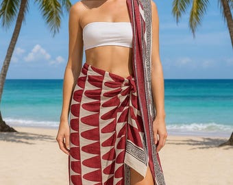 Hand Block Printed Cotton Beach Sarong | Lightweight Scarf, Pareo, Swim Cover-Up, Gift for Her, Indian Lungi