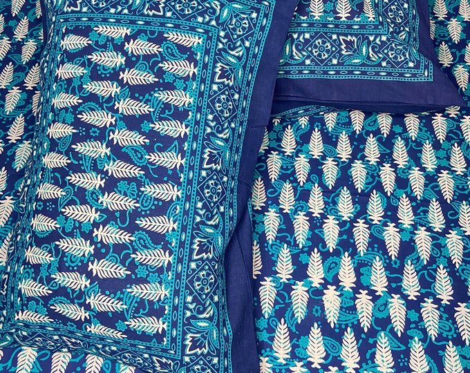 Rectangular Block Printed Bedsheet With 2 Pillow Covers Soft and Comfy Bedspread Home decor Bedroom decor at Fabricwala (90*108) B13