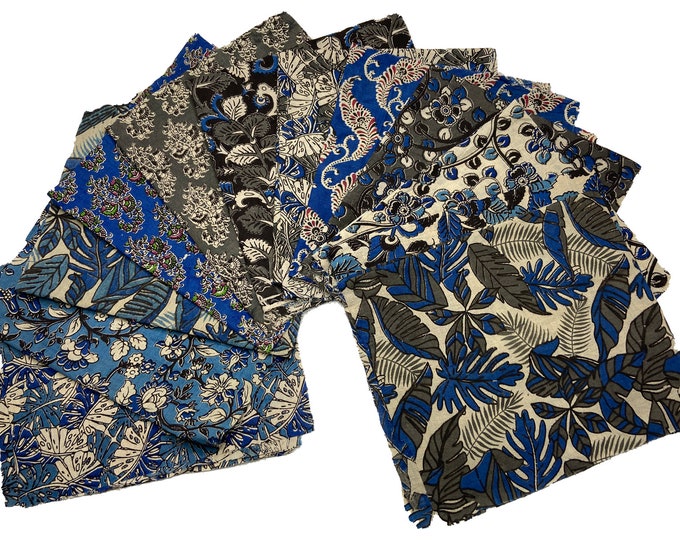 Indian hand block printed patch Crafts Fabric 12pcs 18X21 inches piece Floral Fat Quarters Bundle 100% Cotton for Patchwork, Quilting Fat003
