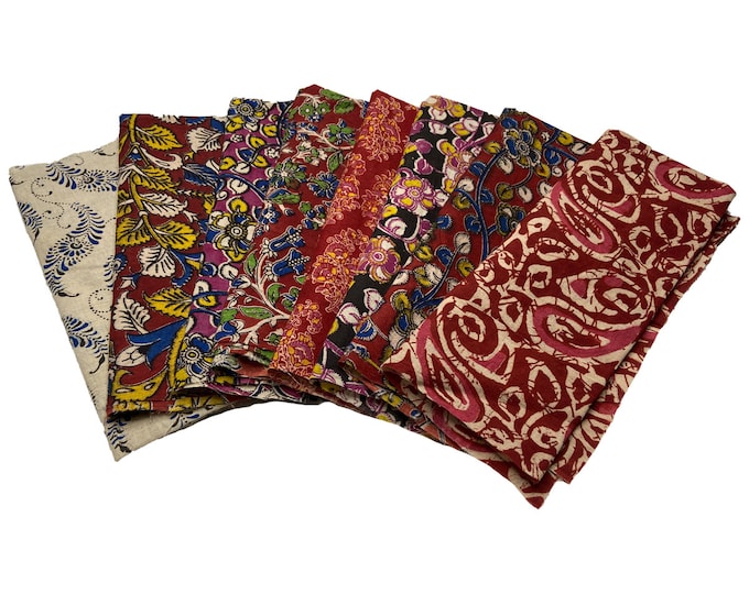 8pcs Indian Hand Block Printed Floral Fat Quarters Bundle for Quilting, 18X21 inches piece Scrapbooking, Sewing, DIY Projects & More Fat002