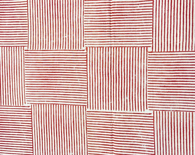 Indigo Red Lines Fabric By The Yard Floral Print Fabric , Indian Fabric, Cotton Fabric,  Print, Mud Block Print, Light Weight Soft Fab520