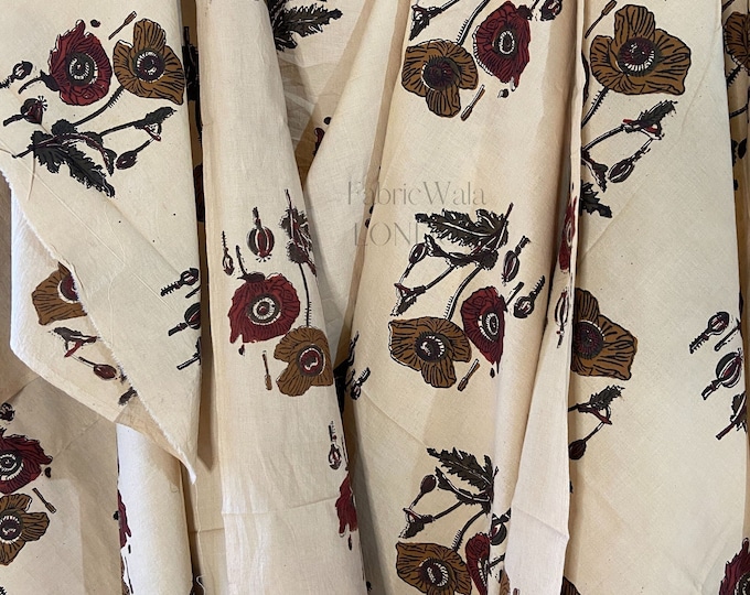 Indian Block PrintS 100% cotton Fabric Remembrance Day British Design FAB150