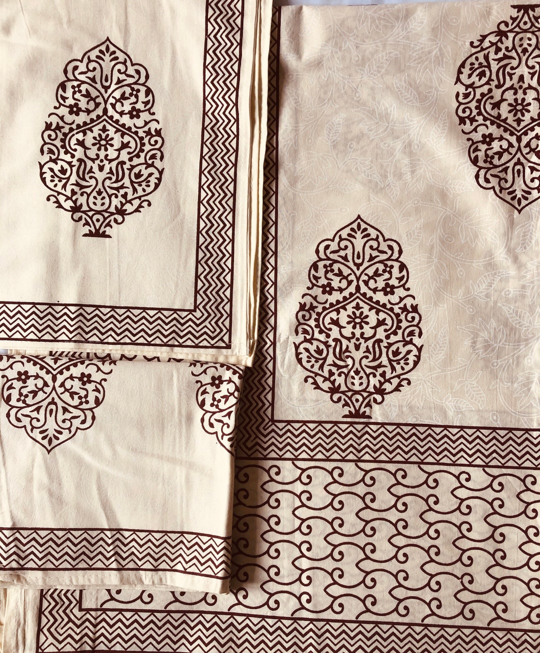 Yellow - Natural Dyed Block Print Cotton Double Pedana Kalamkari Bedsheet (108 x 90 in) 06