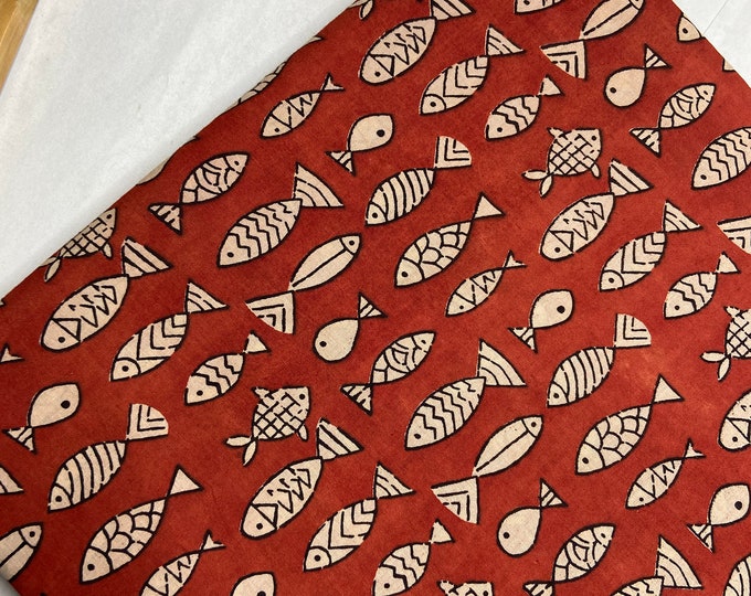 Block Print 100% cotton fish print Fabric in Handmade blocks  print fabric  fab528
