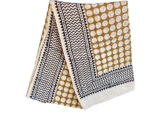 Beach Wrap Pareo | Hand Block Printed Cotton Sarong | Large Lightweight Scarf | Cover-Up | Holiday Accessory | Soft Cotton Shawl