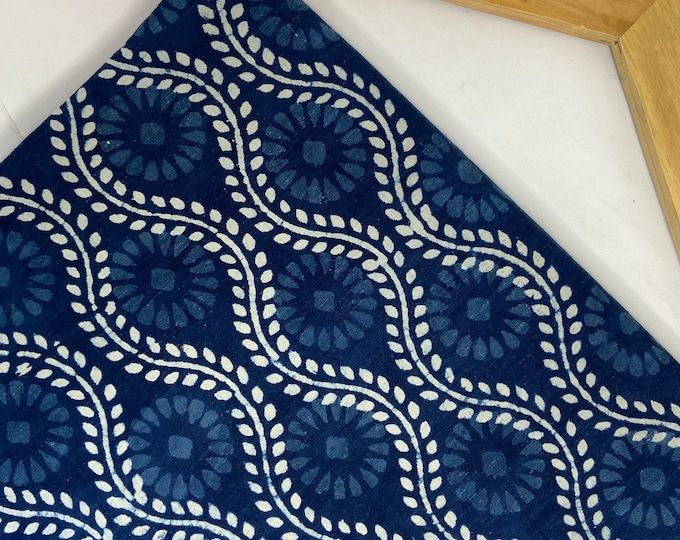 White Blue Indigo/Dabu/block print fabric Hand Printed Fabric Floral Leaf pattern Natural Vegetable Dye Tablecloth Sewing Fabric, fab-488
